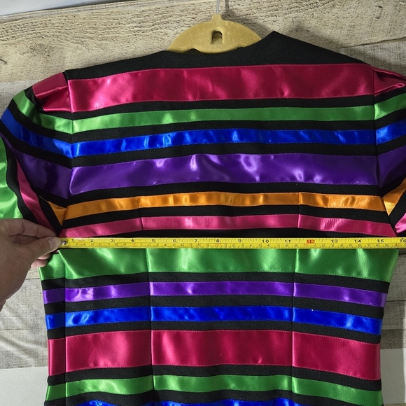MAGGY LONDON | Vintage Satin Striped Cropped Rainbow Jacket - Picture 12 of 12